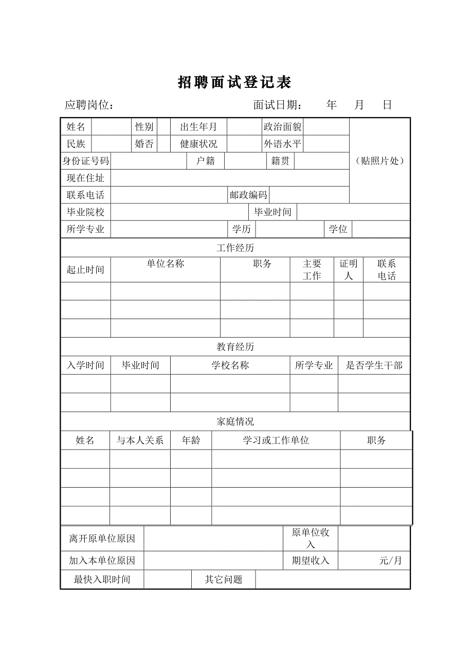 招聘面试登记表_第1页