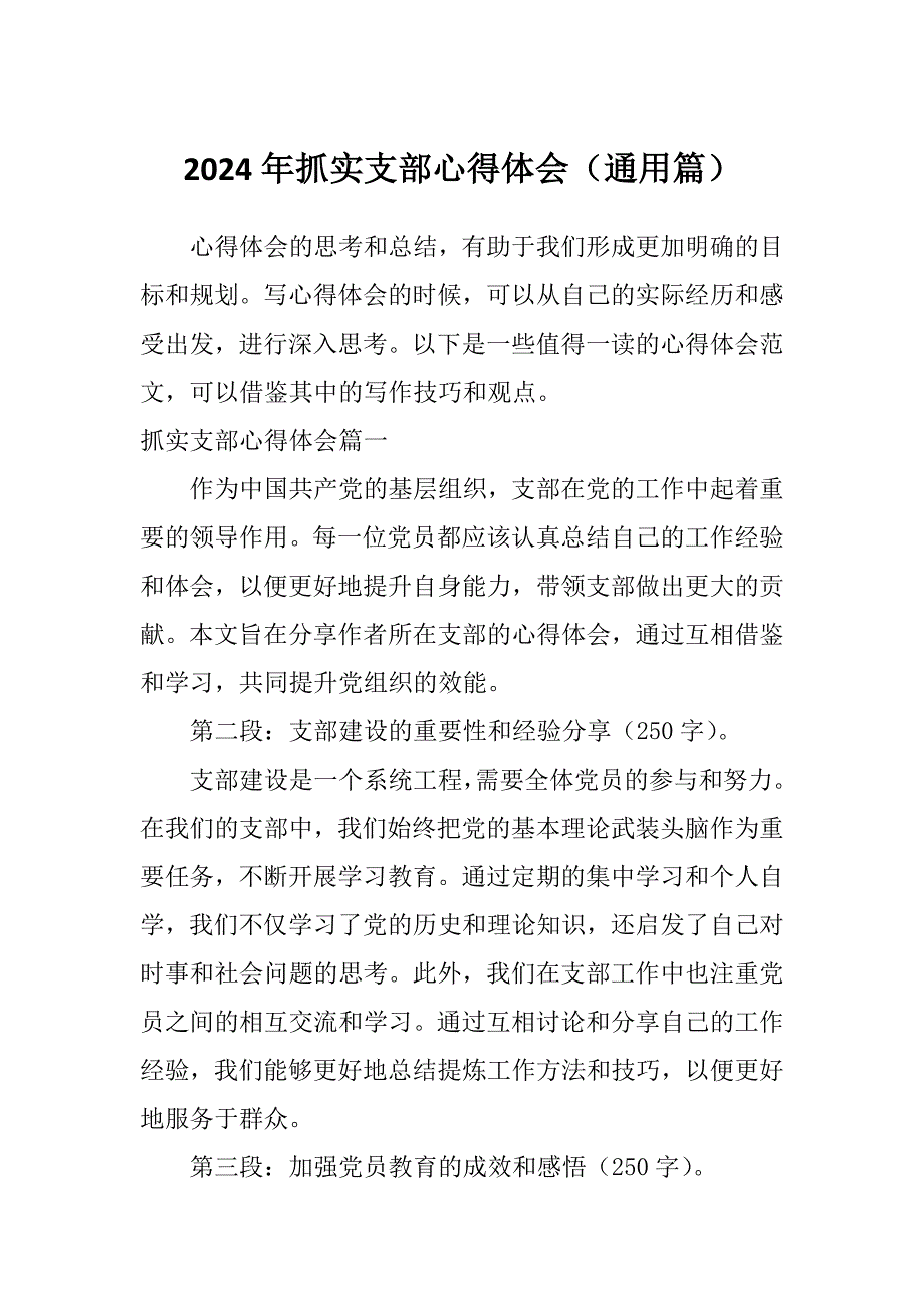 2024年抓实支部心得体会（通用篇）_第1页