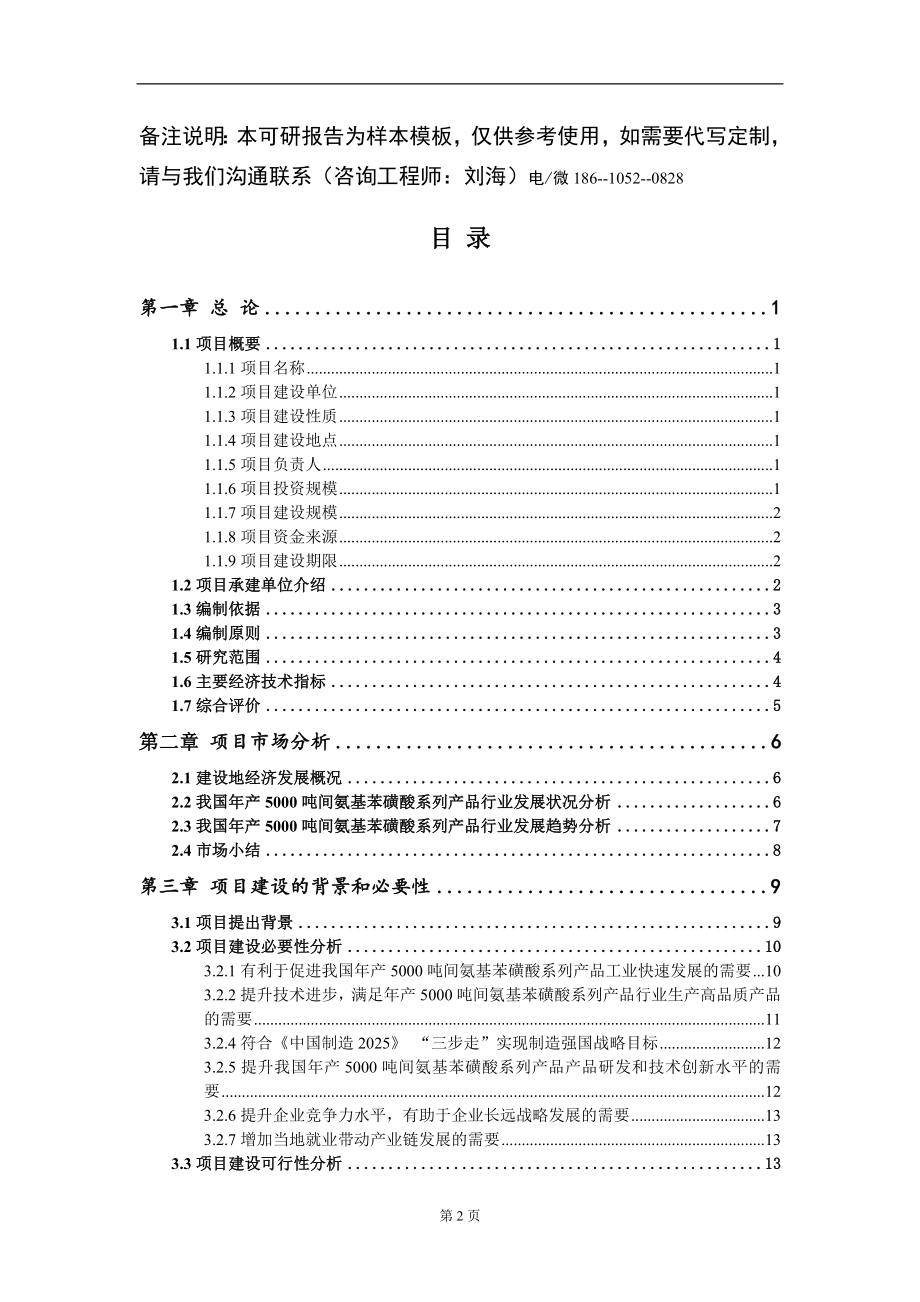 年产5000吨间氨基苯磺酸系列产品项目可行性研究报告模板立项审批_第2页