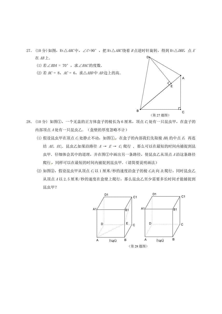 重庆市西南师大附中2010-2011学年八年级数学上学期期中考试_第5页