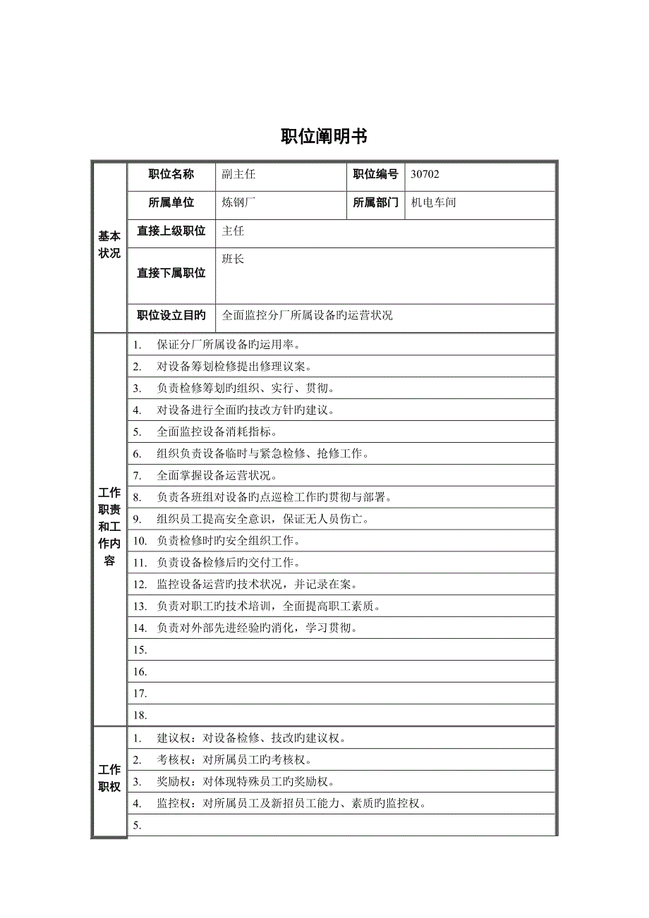 机电车间副主任岗位基本职责_第1页