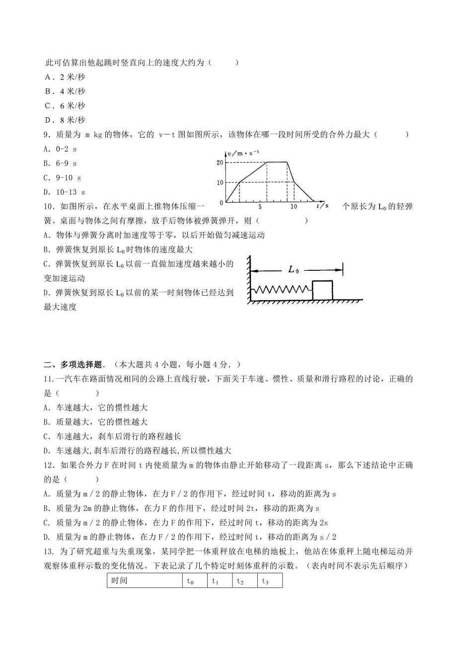 上海交大附中高一物理上学期期终试卷_第2页