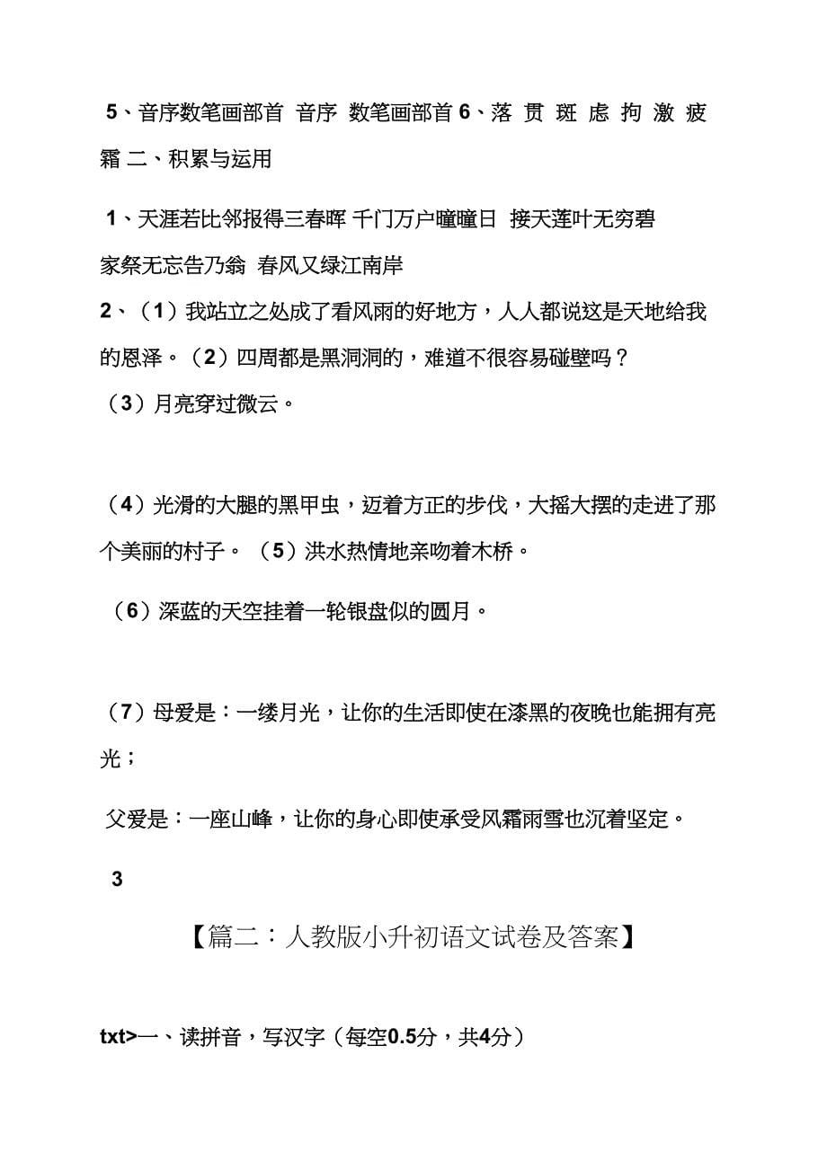 2023年人教版小升初语文试卷及答案.docx_第5页