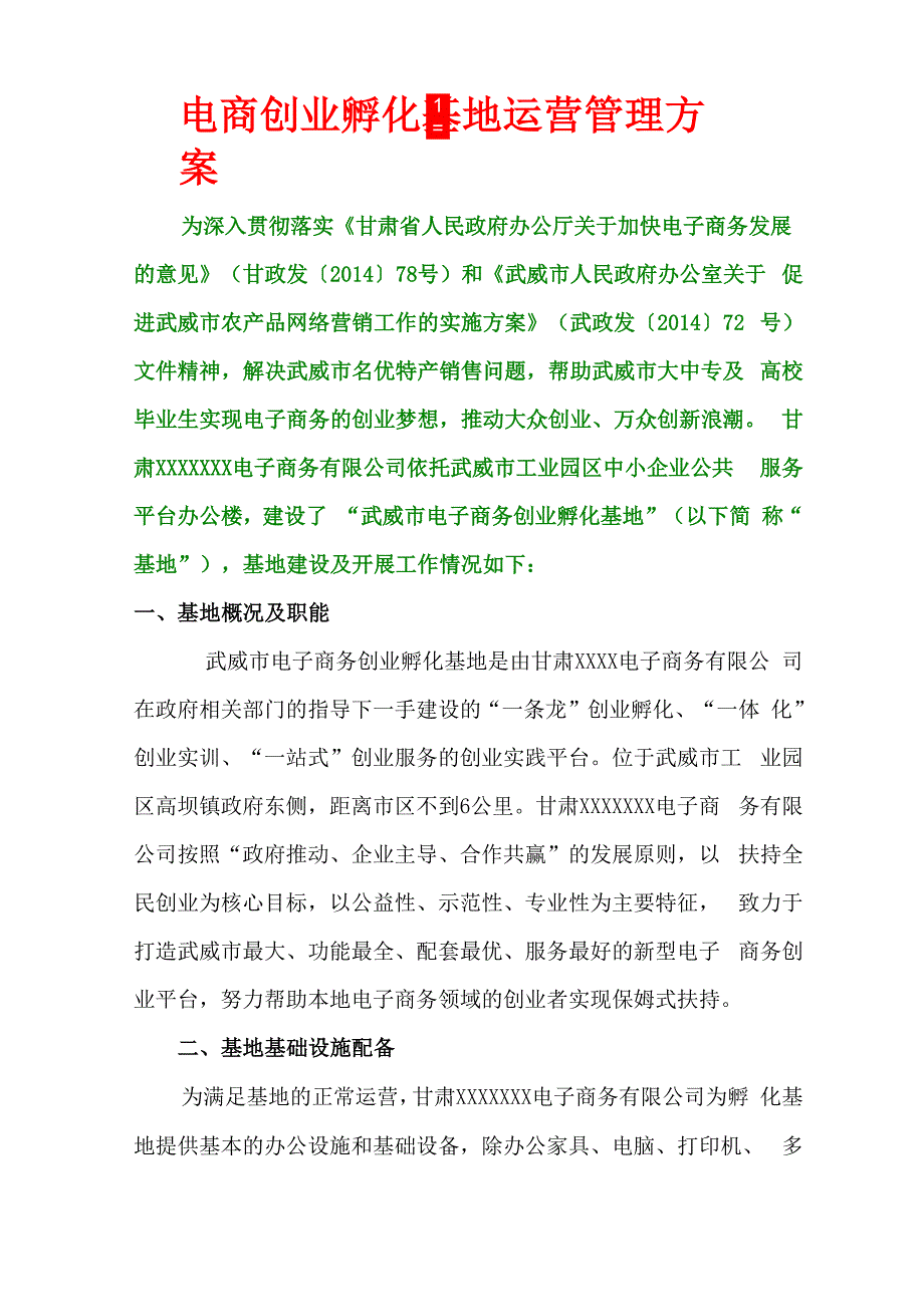 电商创业孵化基地运营管理方案_第1页