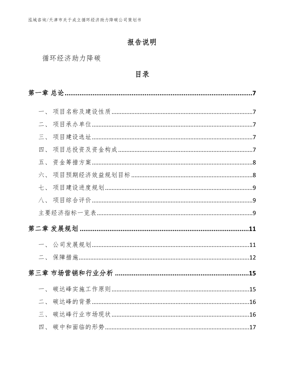 天津市关于成立循环经济助力降碳公司策划书（模板范本）_第2页