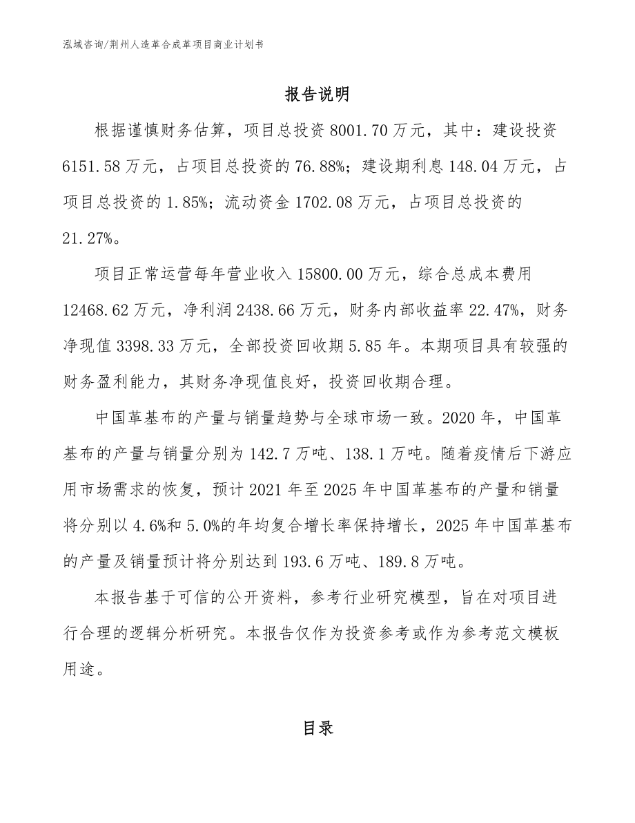 荆州人造革合成革项目商业计划书_范文_第2页