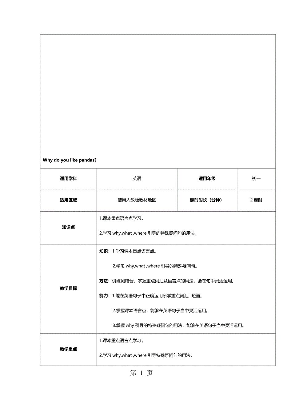 Unit5 Why do you like pandas辅导教案_第1页