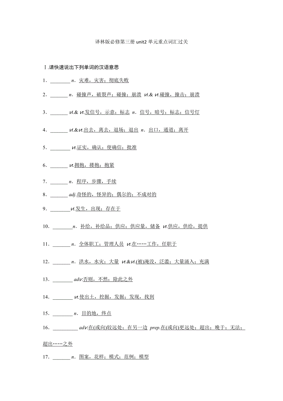 Unit 2 单元重点词汇过关 牛津译林版必修第三册.docx_第1页