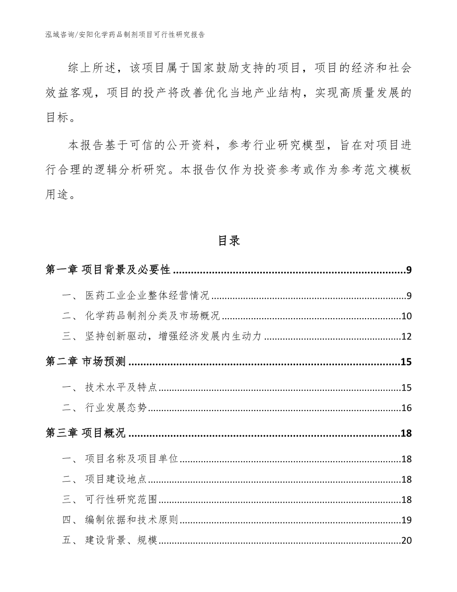 安阳化学药品制剂项目可行性研究报告范文_第2页