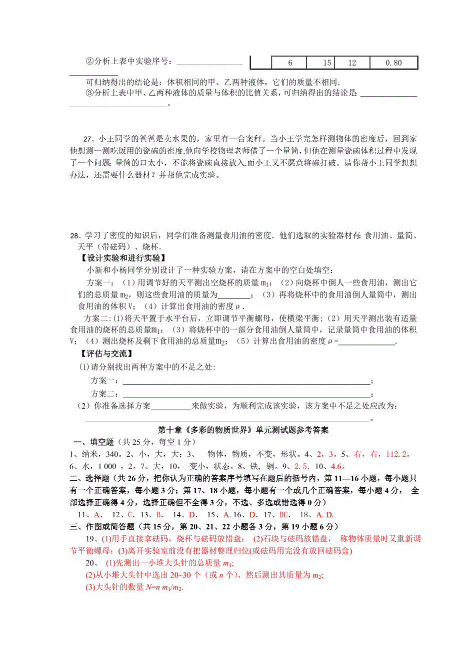 初三物理单元测试卷(人教版课标_第4页