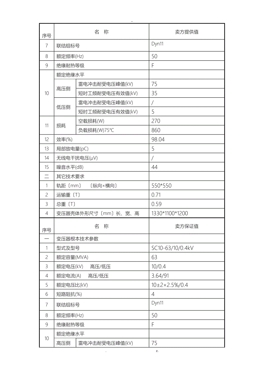 10KV干式变压器全参数表_第3页