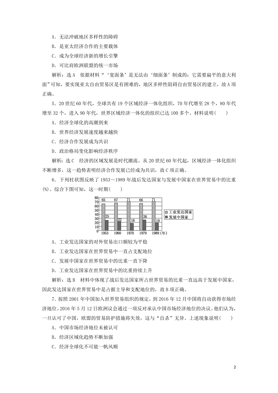 （新课改省份专用）2020版高考历史一轮复习 课时检测（三十一）世界经济的区域集团化和全球化趋势（含解析）_第2页