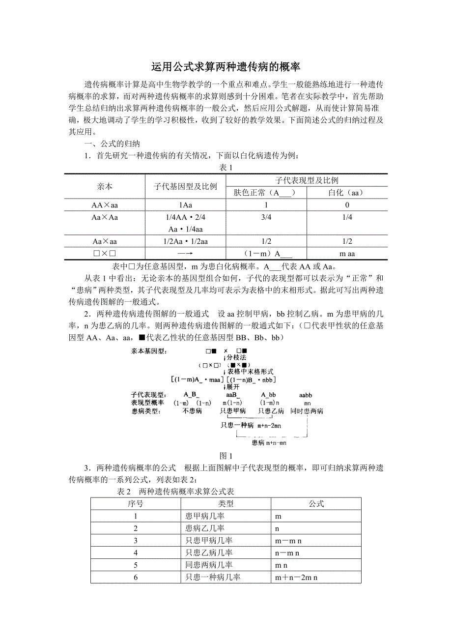 运用公式求算两种遗传病的概率 (2).doc_第1页