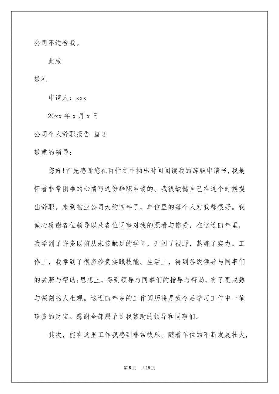 公司个人辞职报告范文锦集9篇_第5页