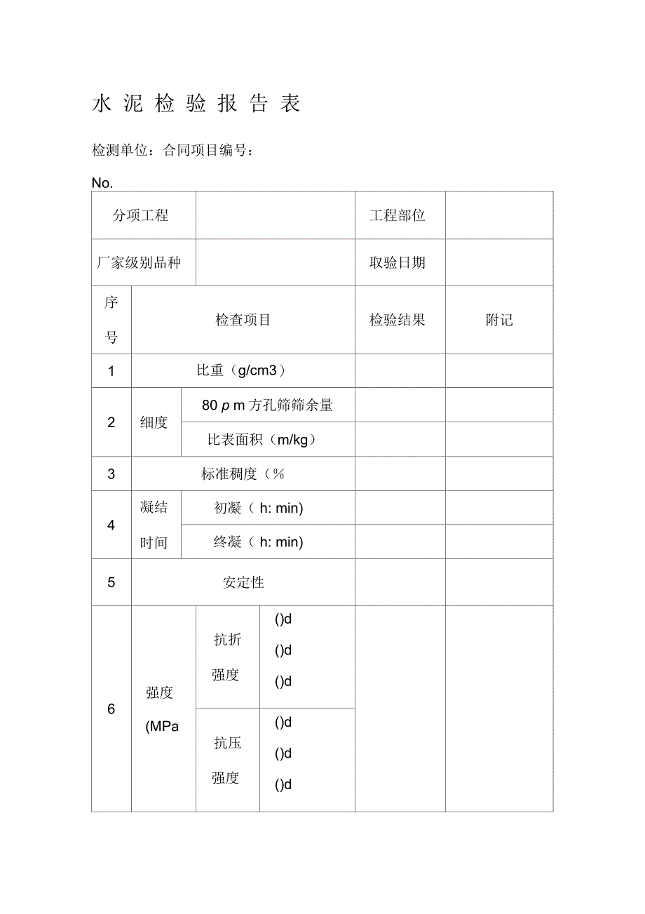 成都某路桥公司施工文档之水泥检验报告表_第1页