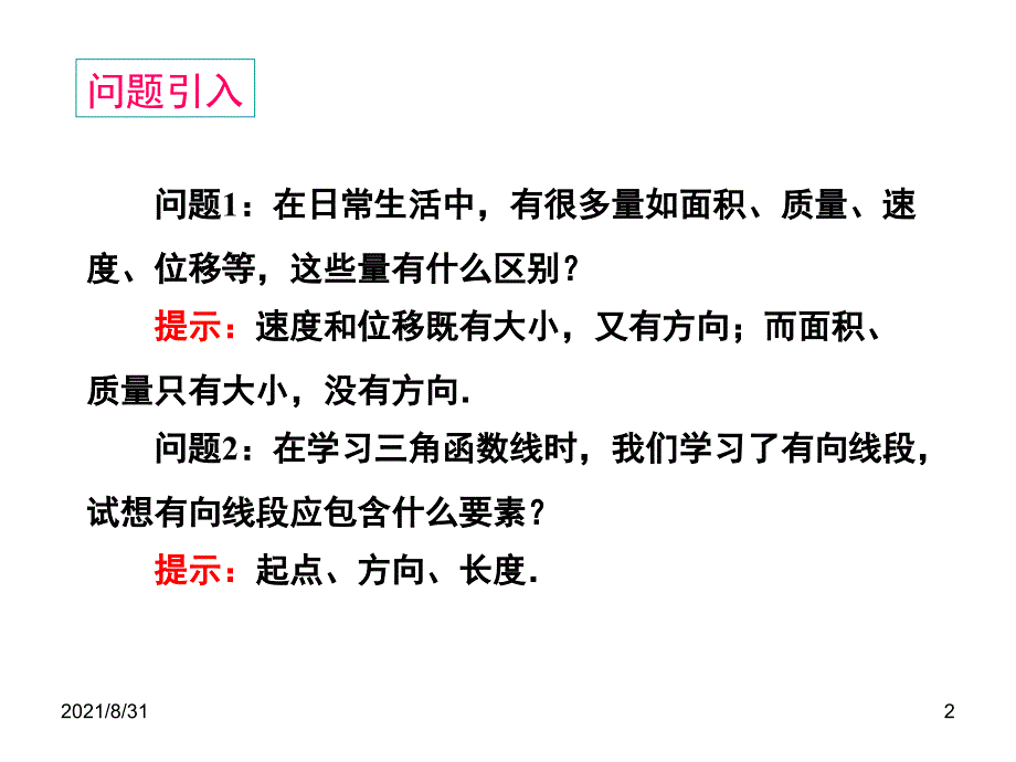 平面向量的概念和背景PPT课件_第2页