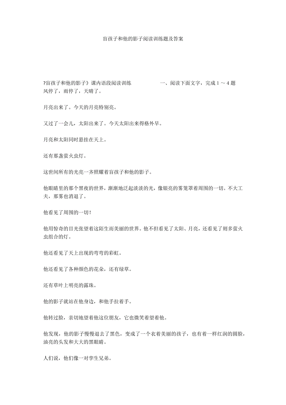 盲孩子和他的影子阅读训练题及答案_第1页