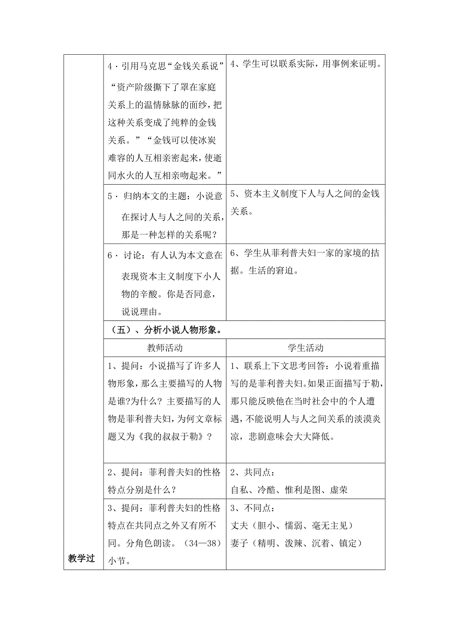 北师大版九年级下册《我的叔叔于勒》教案_第4页