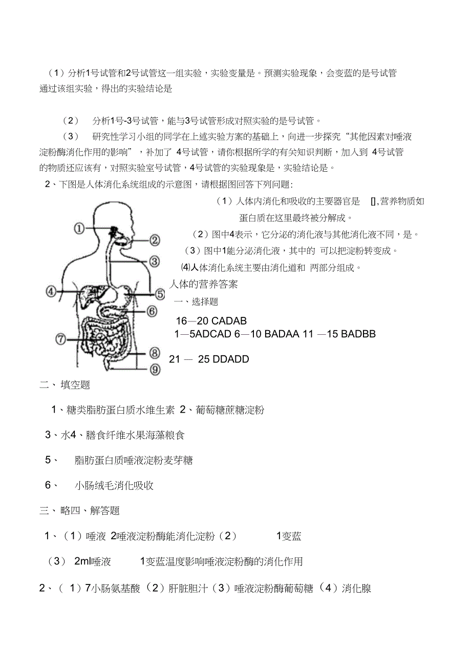 七年级下册生物学第二章人体的营养测试题_第4页