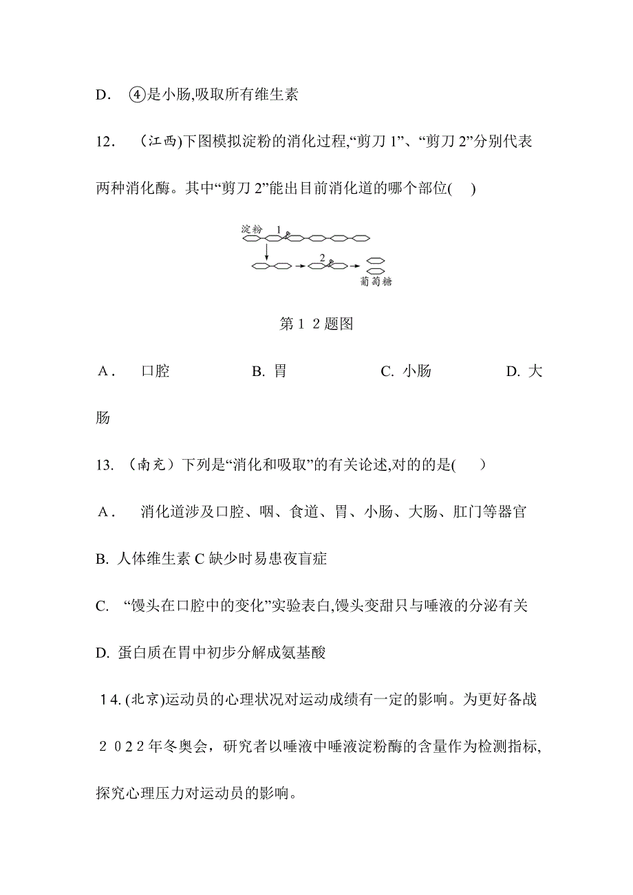 中考生物-教材知识梳理习题-第4单元-生物圈中的人-第2讲-人体的营养_第4页