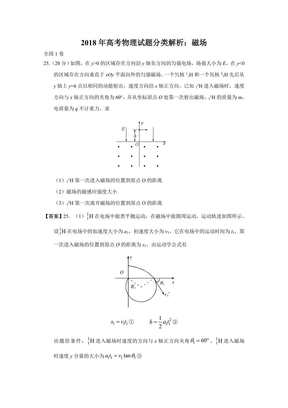 2018年高考物理试题分类解析：磁场.doc_第1页