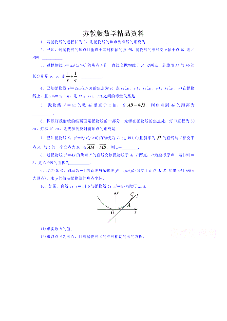 精品苏教版高中数学选修11同步课堂精练：2.4.2　抛物线的几何性质 Word版含答案_第1页