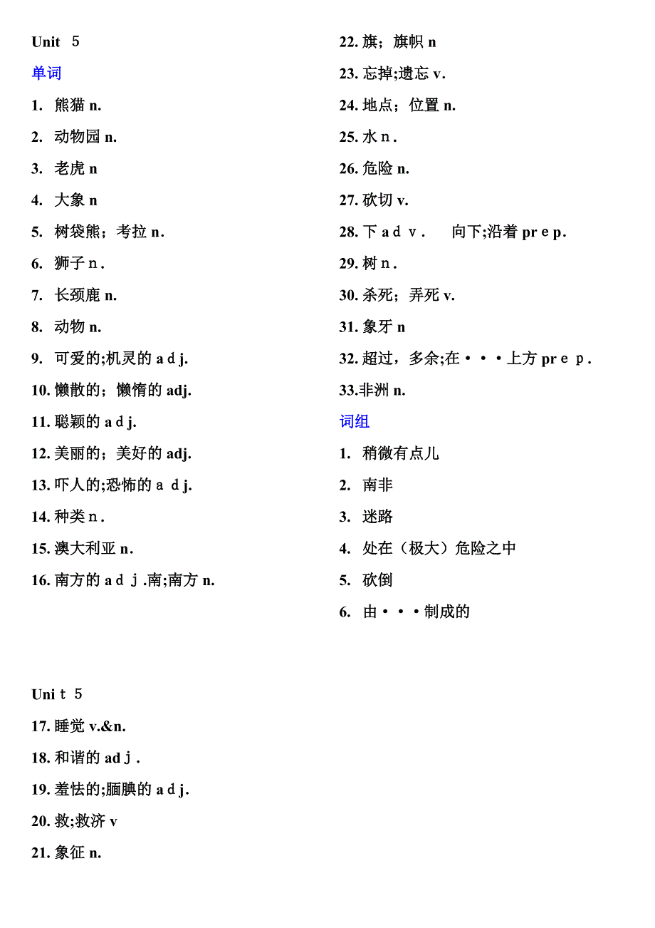 新人教版英语七年级下册单词听写表(汉语版)_第5页