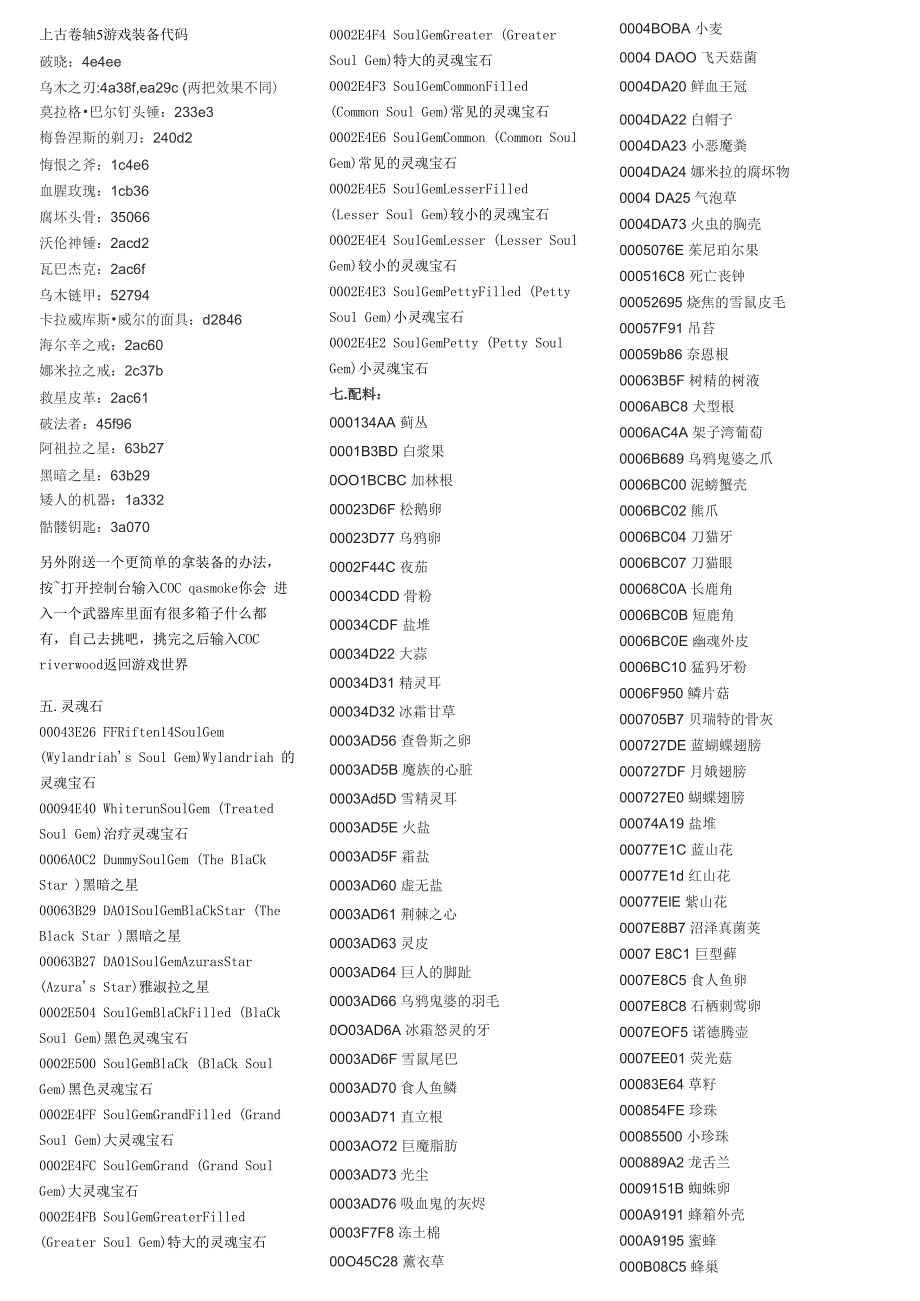 上古卷轴5装备代码._第1页