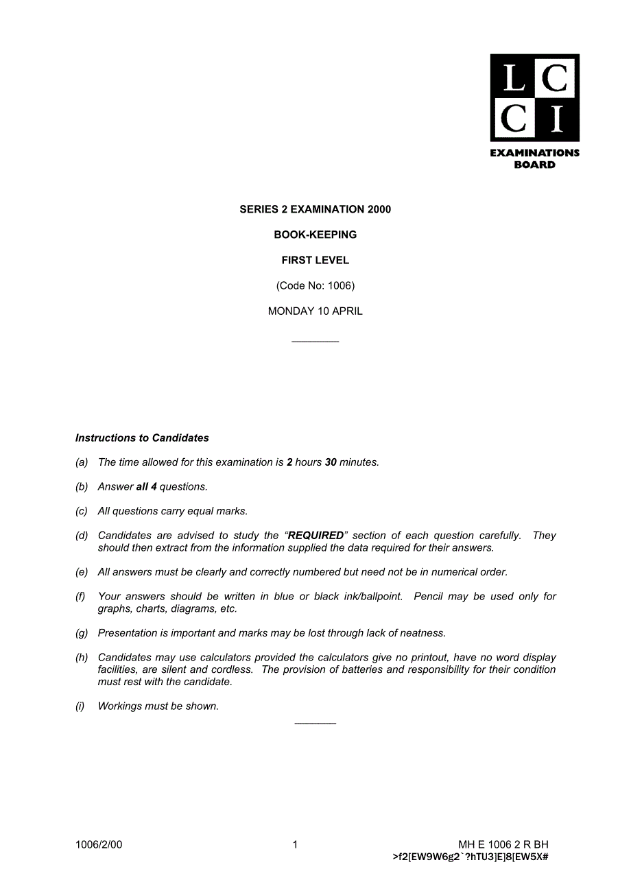 LCCIEB会计簿记考试真题SERIES 2 EXAMINATION_第1页