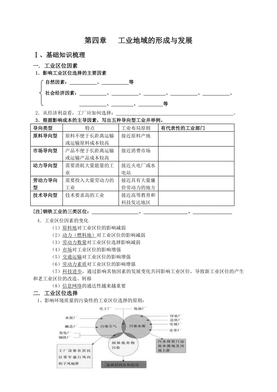 必修二_第四章__工业地域形成与发展复习学案.doc_第1页