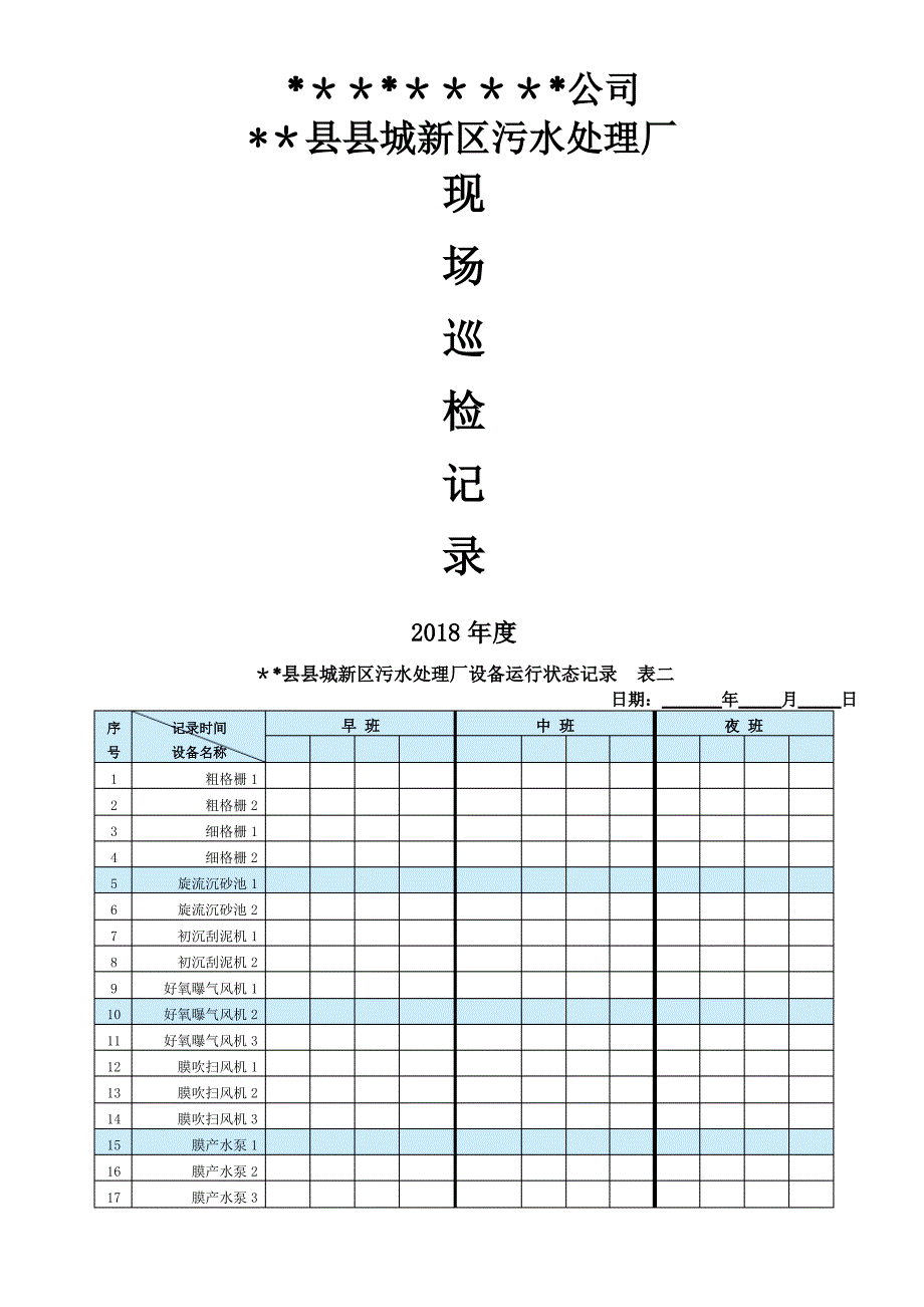 污水处理巡检记录表_第1页