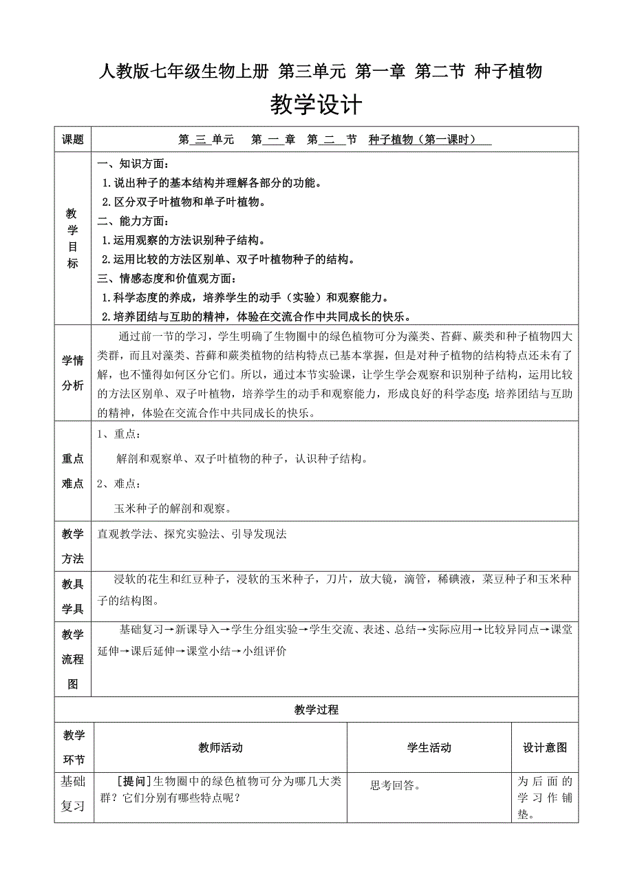 《种子植物》生物优秀教学设计(教案)_第1页