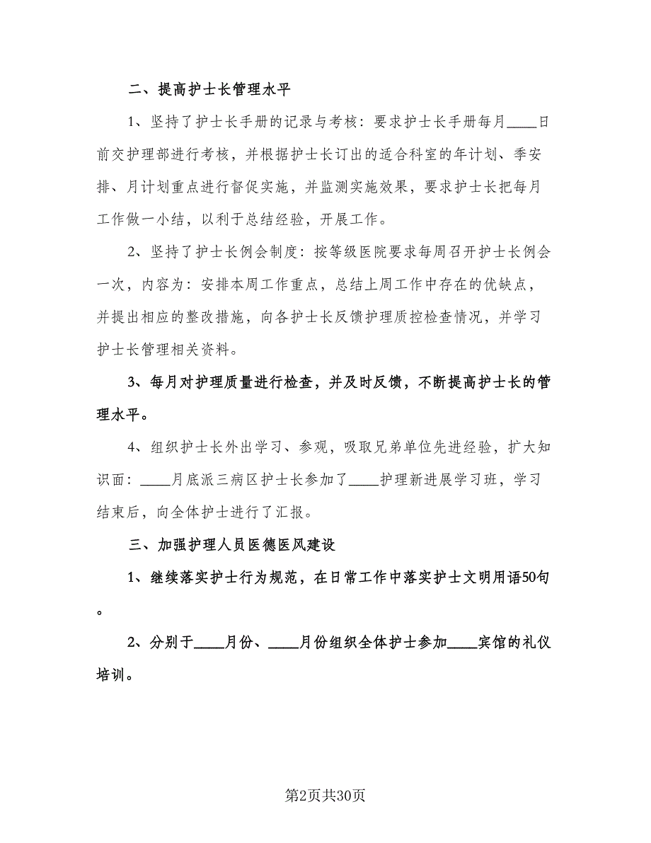 护士长个人工作计划模板（9篇）_第2页