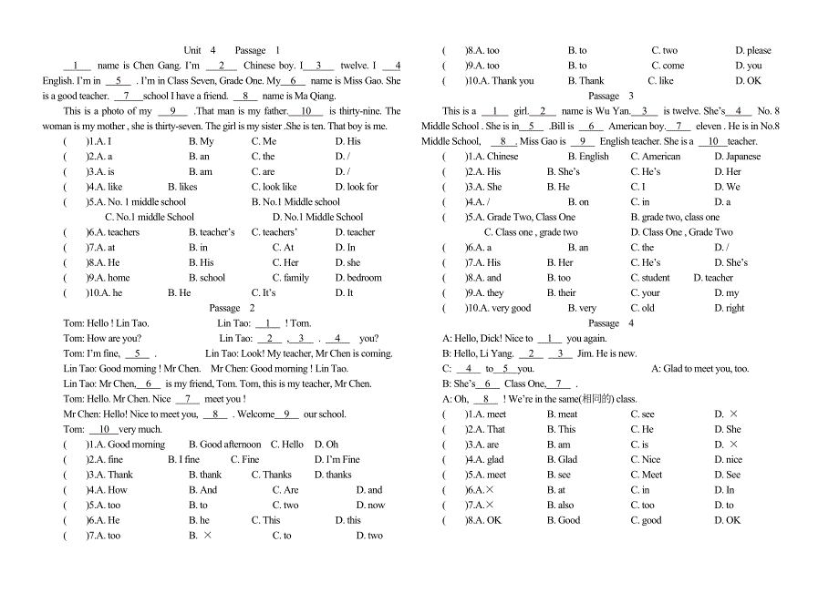 六年级英语完形填空100篇(含答案和讲解) （精选可编辑）.DOCX_第4页