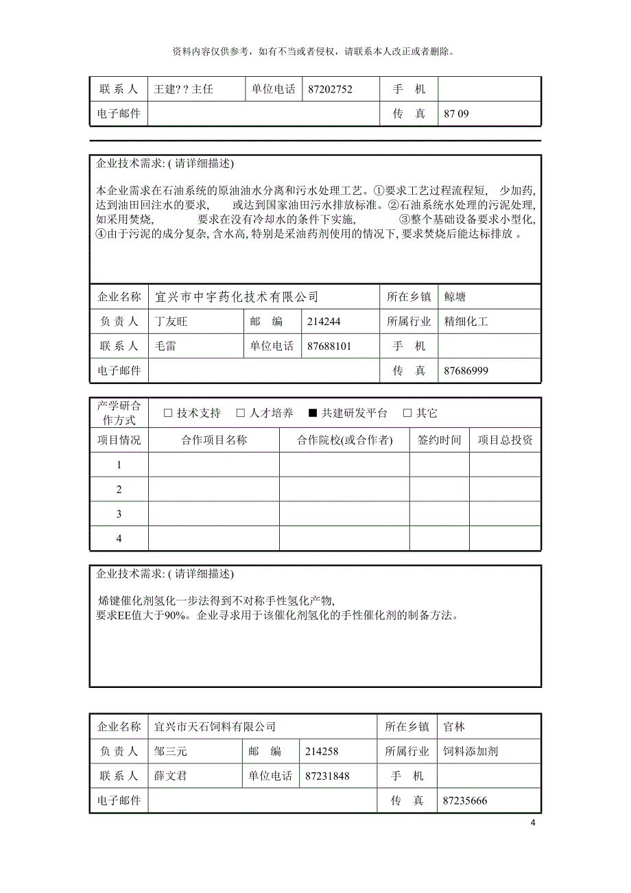 企业产学研情况现状及技术需求表模板_第4页