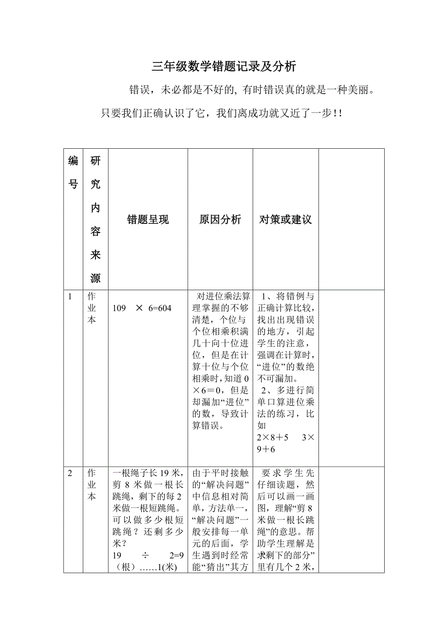 三年级数学错题记录及分析_第1页