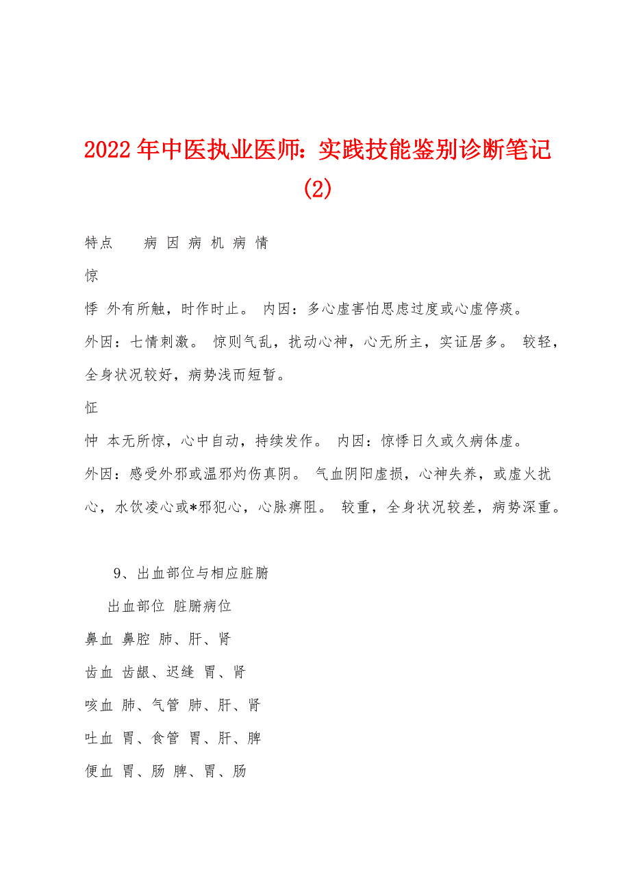 2022年中医执业医师：实践技能鉴别诊断笔记(2).docx_第1页