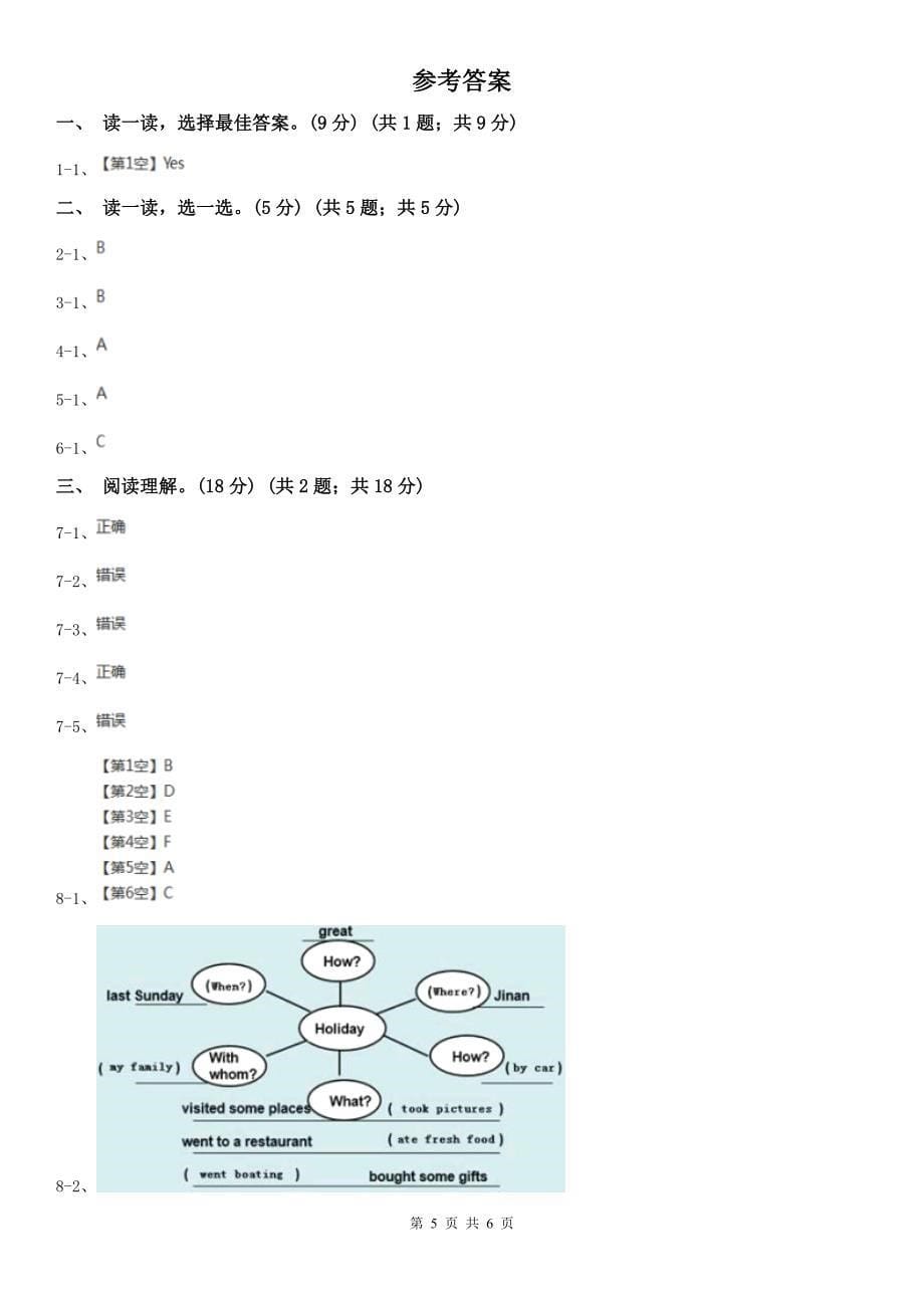 沈阳市新民市五年级上学期英语期末考试试卷_第5页