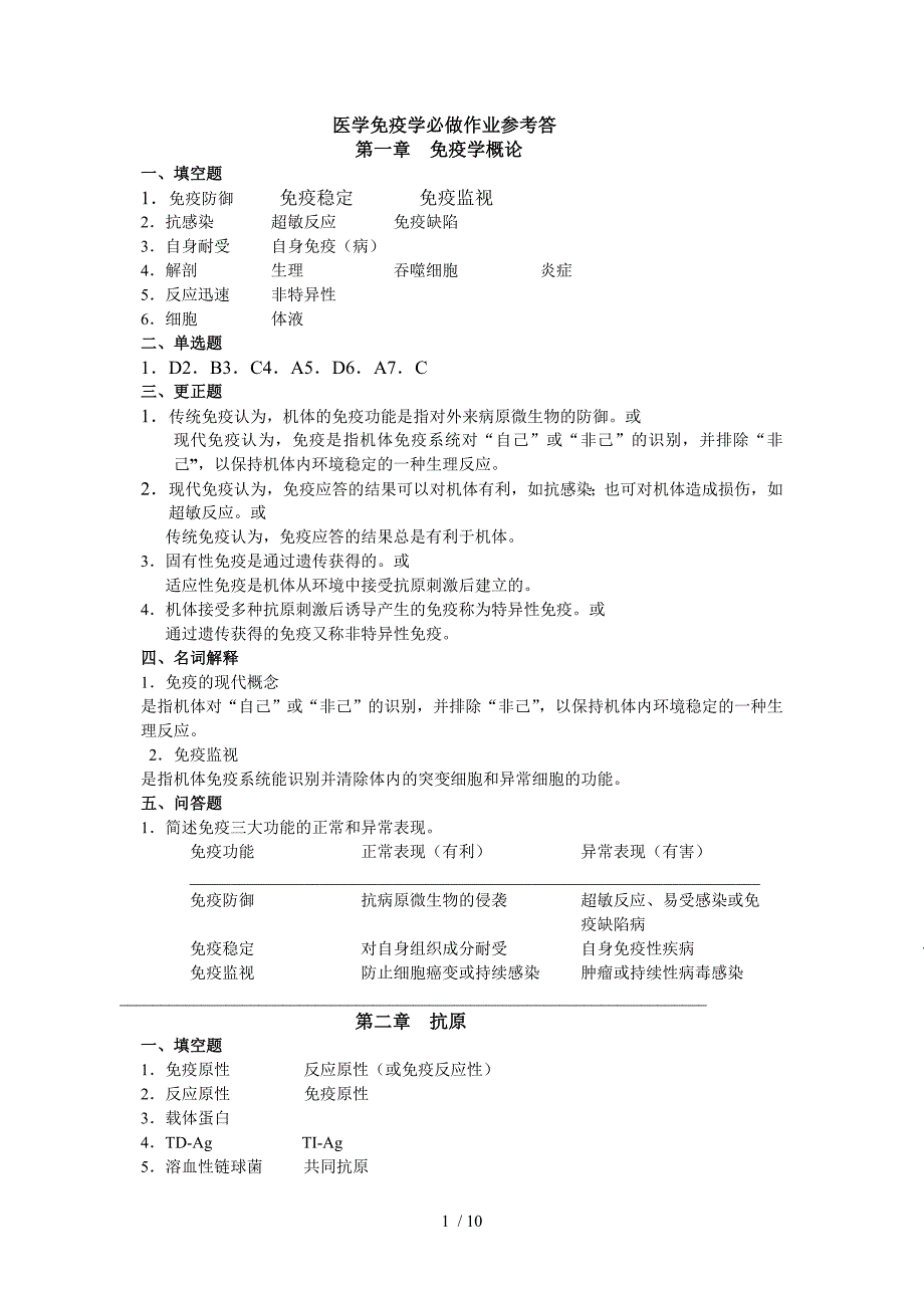 医学免疫学必做作业参考答案_第1页