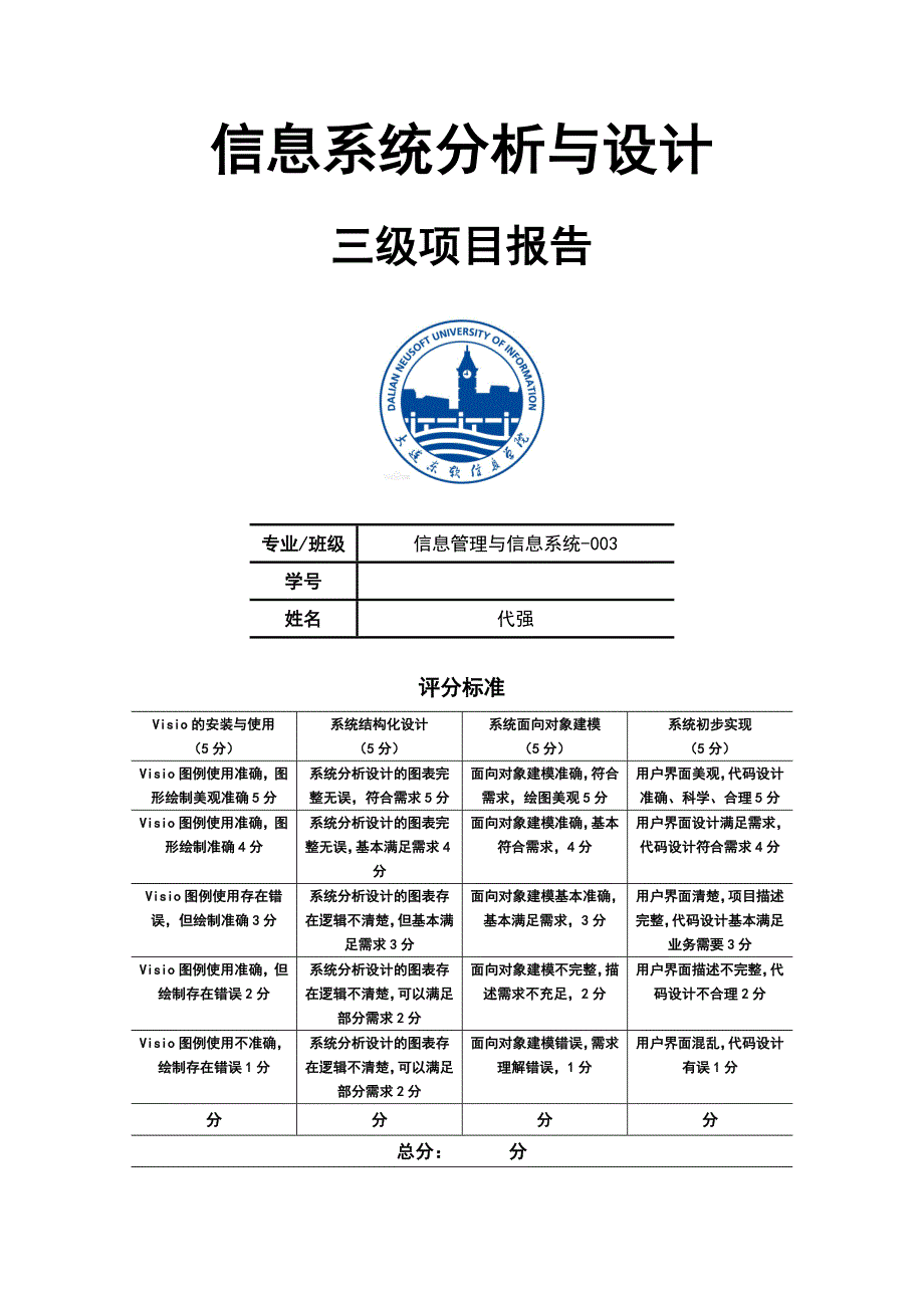 信息系统分析与设计三级报告_第1页