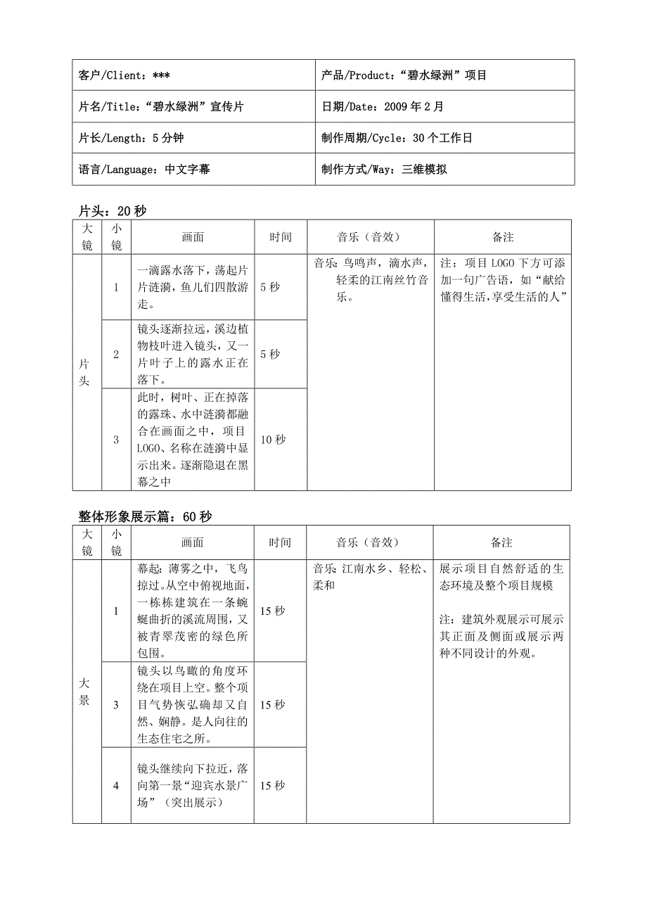 碧水绿洲地产宣传片策划脚本_第2页