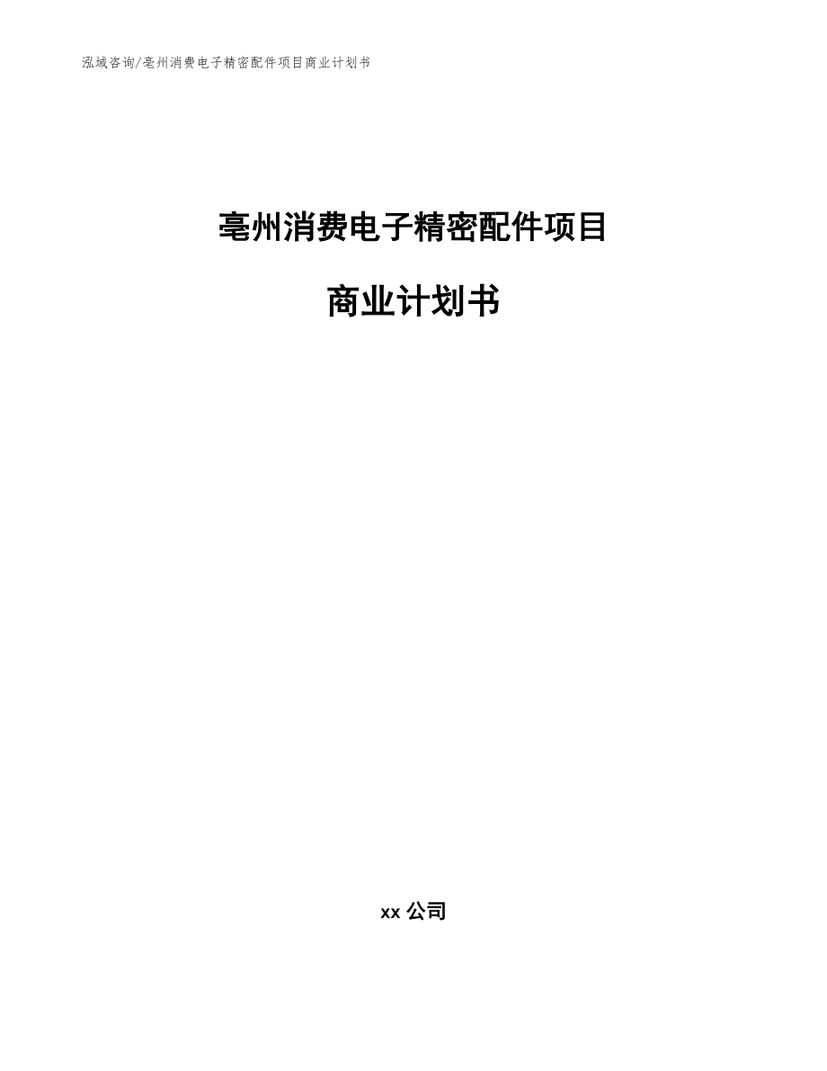 亳州消费电子精密配件项目商业计划书参考范文_第1页