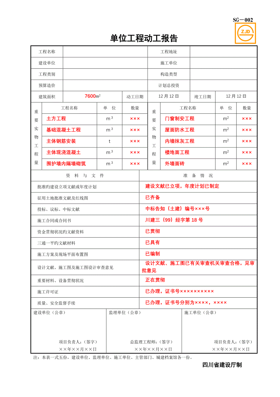 SG-002单位工程开工报告_第1页