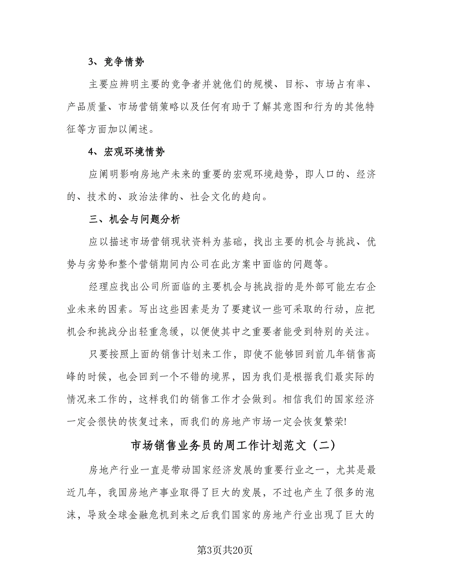 市场销售业务员的周工作计划范文（八篇）.doc_第3页