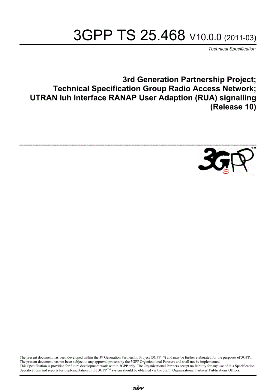 Femto相关协议UTRAN Iuh接口 RANAP User Adaption (RUA) 信令_第1页