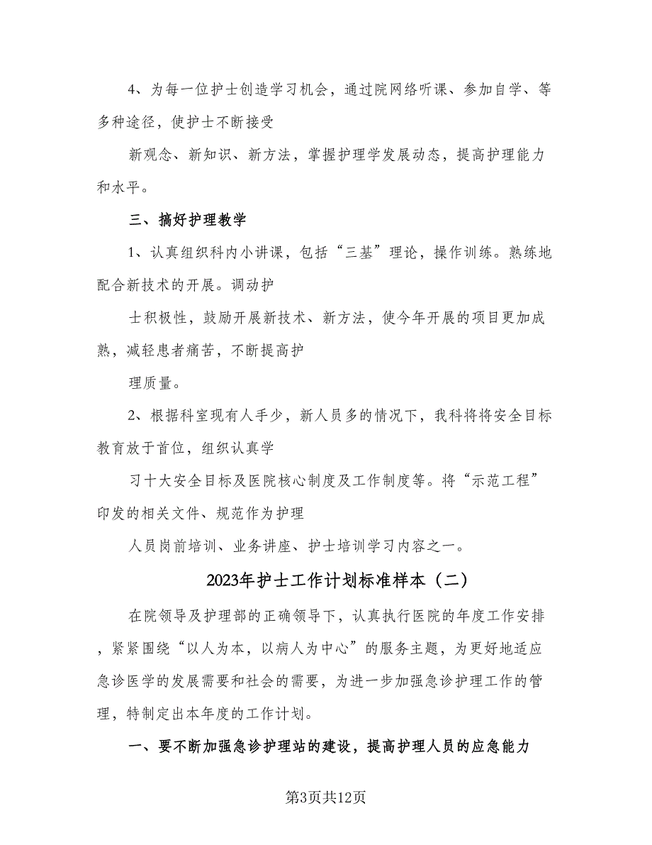 2023年护士工作计划标准样本（5篇）_第3页