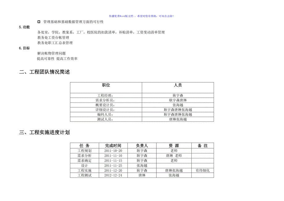 项目进度计划书Word版_第3页