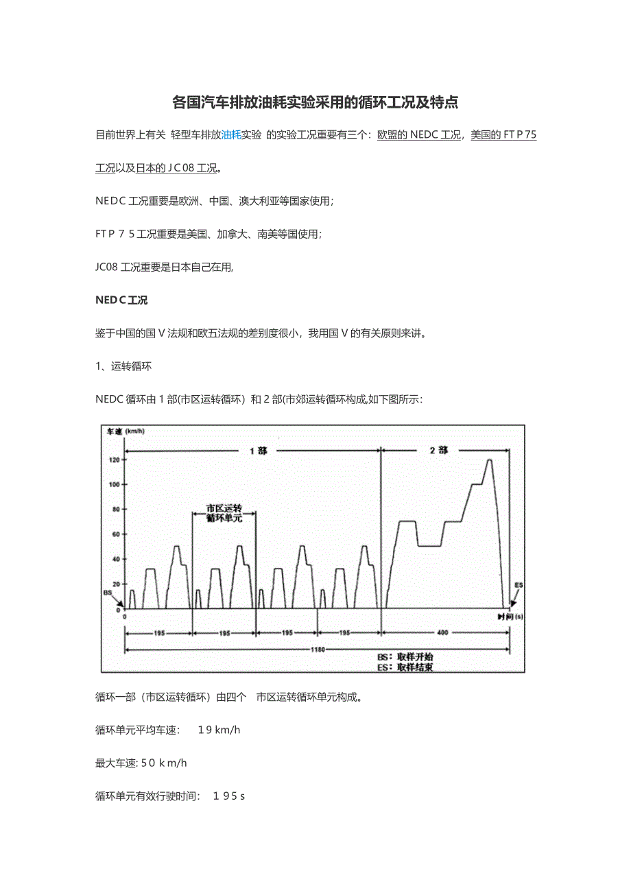 各国汽车排放油耗试验采用的循环工况及特点_第1页