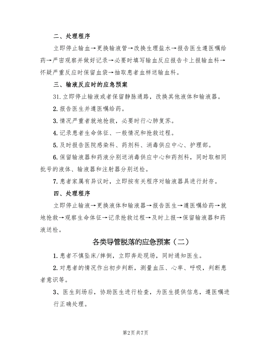 各类导管脱落的应急预案（5篇）_第2页