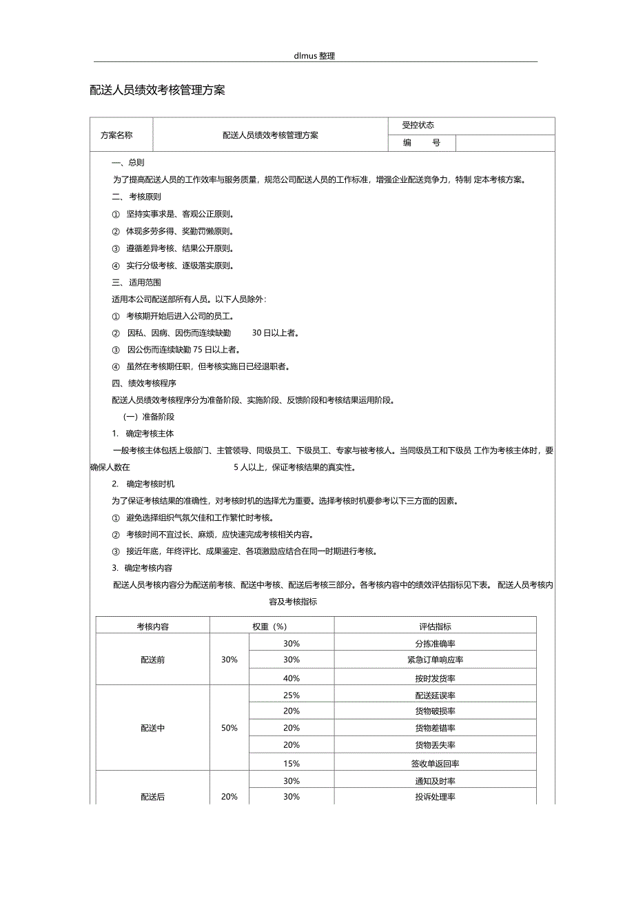 配送人员绩效考核管理方案_第1页